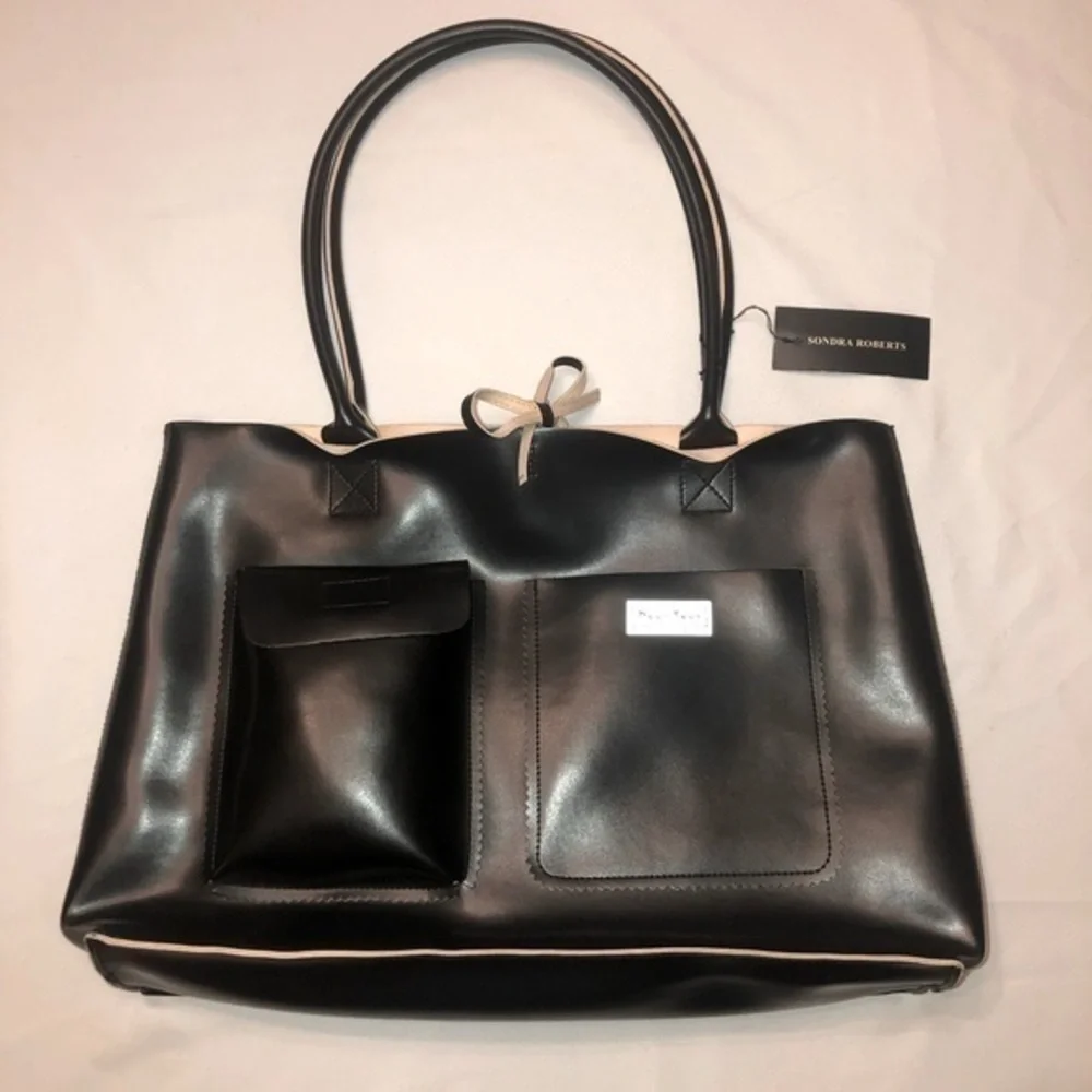 NWT Sondra Roberts Pour Tout Les Jeunes black & tan faux leather tote bag